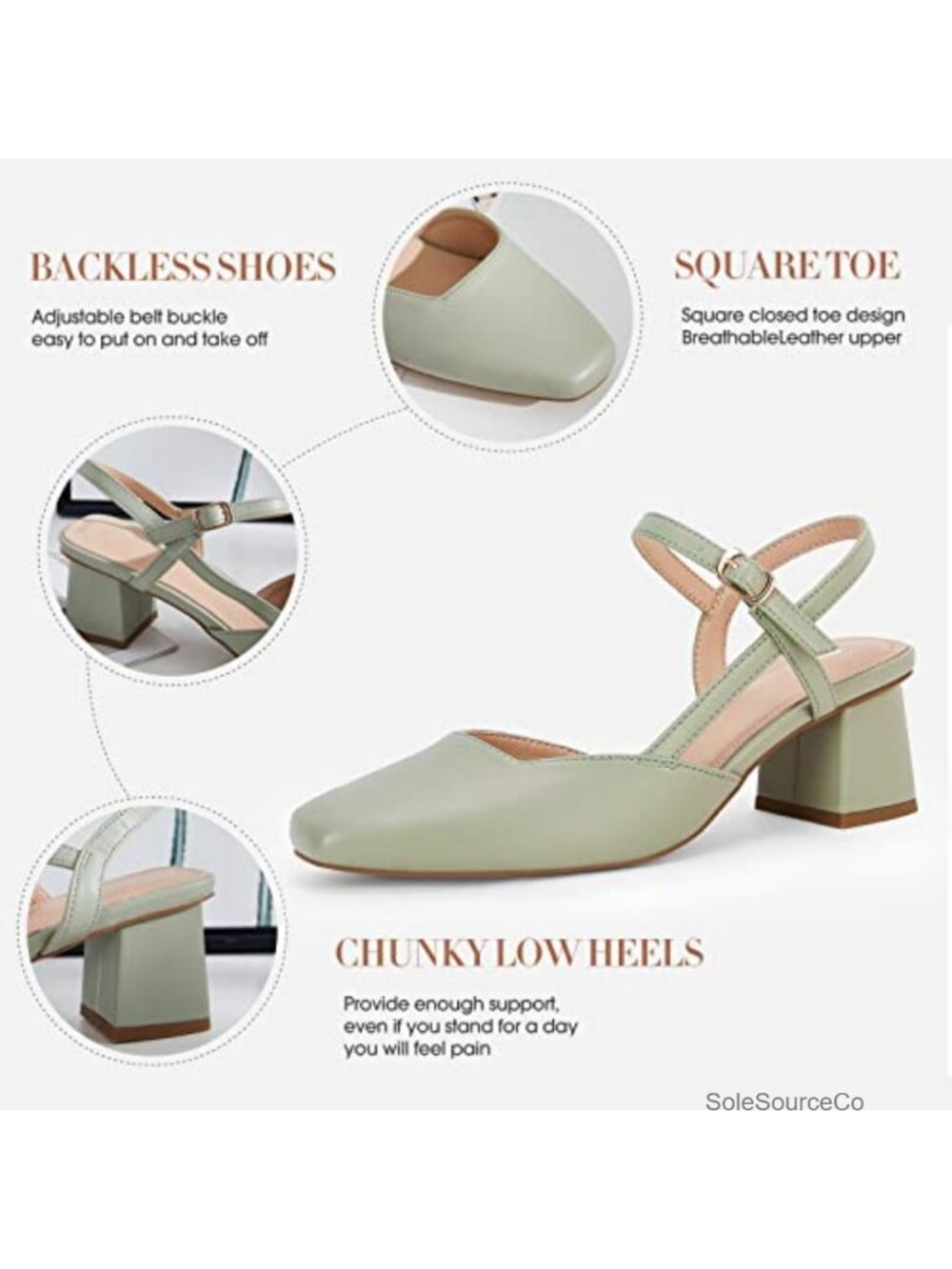 Women's Slingback Chunky Low Heels Square Toe Faux Leather Pumps Wedding Party - Picture 4 of 6